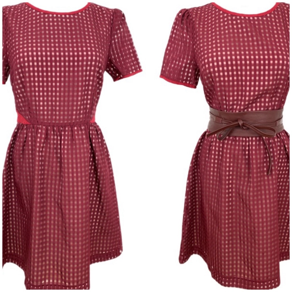 Ara Check Pattern Burgundy Dress